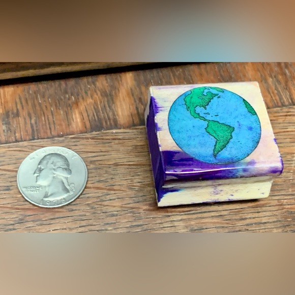 1988 Vintage Hero Arts PLANET EARTH Wooden Block Rubber Ink Stamp - Picture 2 of 12